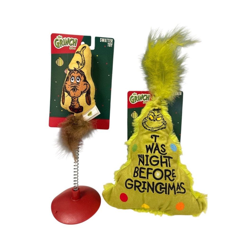Lot Of 2 THE GRINCH Christmas CAT‎ Toys Cat Kicker + Swatter Toy NEW